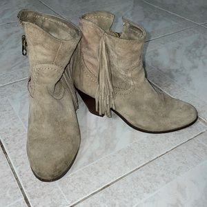 Sam Edelman Nude Booties with Fringe. Size 6